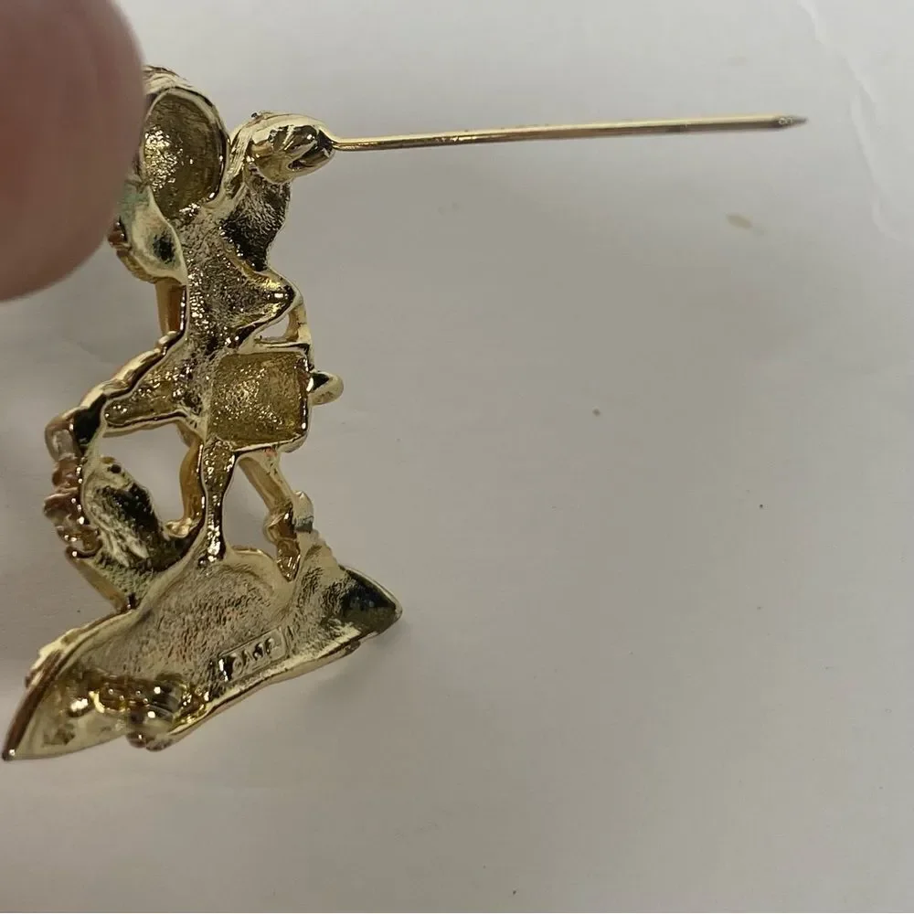 American Jewelry Company Vintage Matte and Satin Gold Finish Angel Brooch